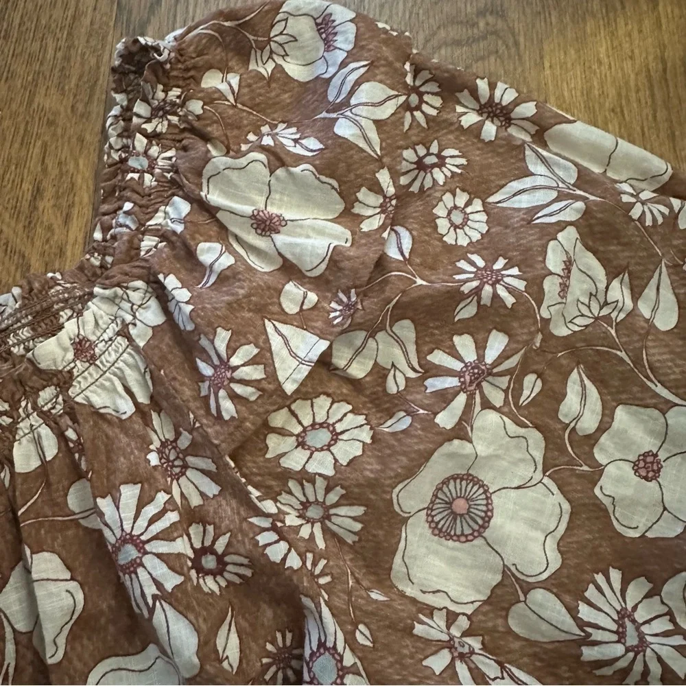 Free People Brown Floral Off-Shoulder Blouse relaxed fit top blouse size XS